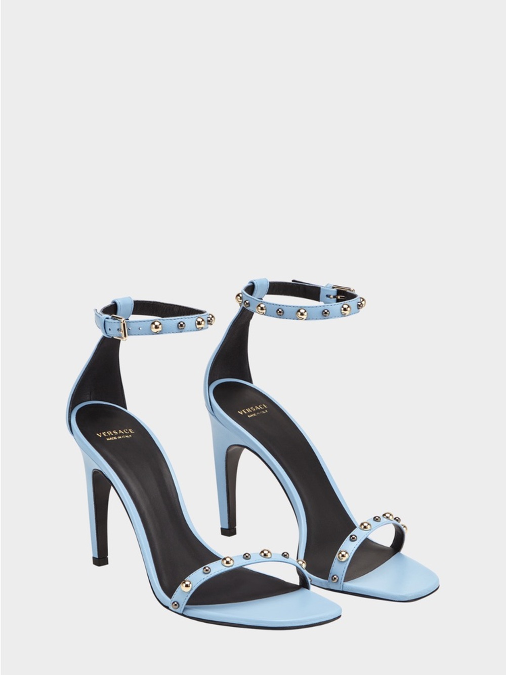 Versace Light Blue Studded Ankle-Strap Stiletto Sandals